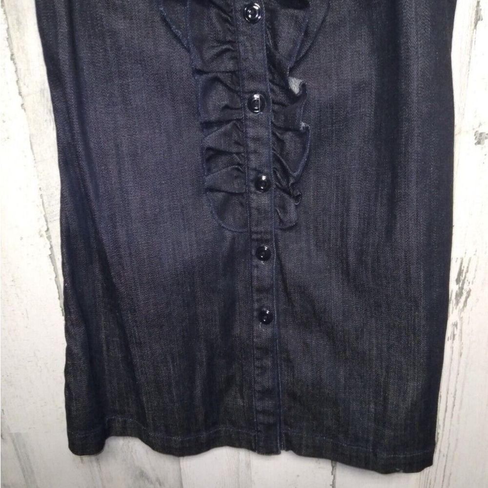 7 For All Mankind Dark Denim Ruffle Halter Mini Dress - Picture 6 of 9